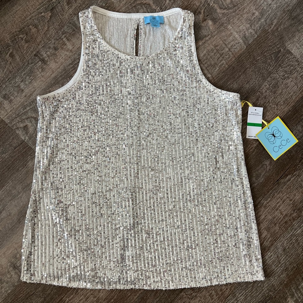 CeCe Sequin Key Hole Tank Shirt
